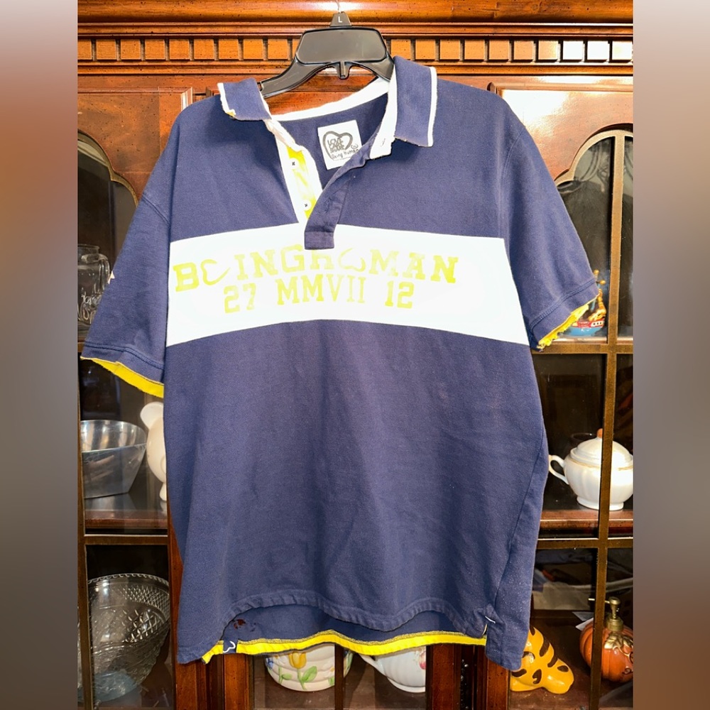 Being Human Polo Short Blue Yellow Mens Size 3X Love Care Share see pics please